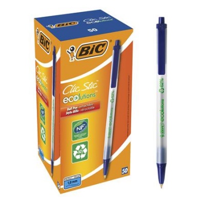 Guľôčkové pero, 0,32 mm, stláčací mechanizmus, BIC "Clic Stic ecolutions", modré