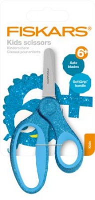 Nožnice, školské, 13 cm, FISKARS "Glitter Kids", modrá