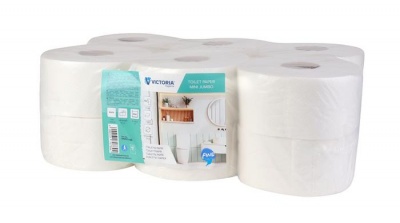 Toaletný papier, 2-vrstvový, priemer 19 cm, VICTORIA HYGIENE "Fine Mini Jumbo", biely