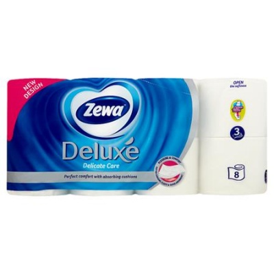 Toaletný papier, 3-vrstvový, malý kotúč, 8 kotúčov, ZEWA "Deluxe", biela