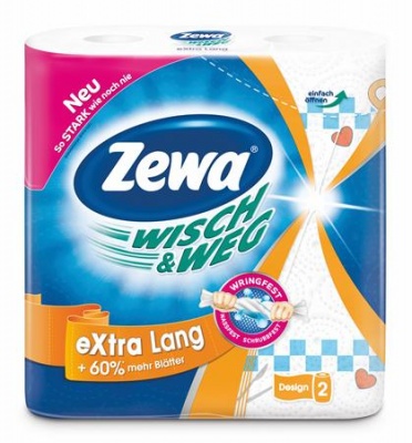 Papierové utierky, 2-vrstvové, 2 kotúče/bal, ZEWA "Wisch&Weg extra lang"