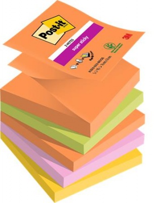 Samolepiaci bloček, "Z", 76x76 mm, 5x90 listov, 3M POSTIT "Super Sticky Boots", mix farieb