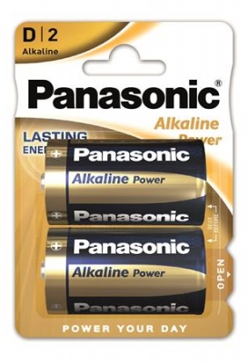 Batéria, D, veľkokapcitná, 2 ks, PANASONIC "Alkaline power"