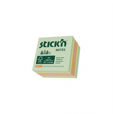 Samolepiaci blok, 51x51mm, 240 listov, STICK N, farby lesa, mix pastelových farieb