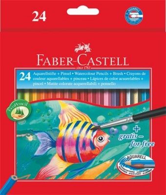 Akvarelové ceruzky, sada, šesťhranné, so štetcom, FABER-CASTELL, 24 rôznych farieb