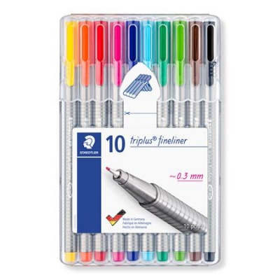 Liner, sada, 0,3 mm, STAEDTLER "Triplus STAEDTLER Box", 10 rôznych farieb