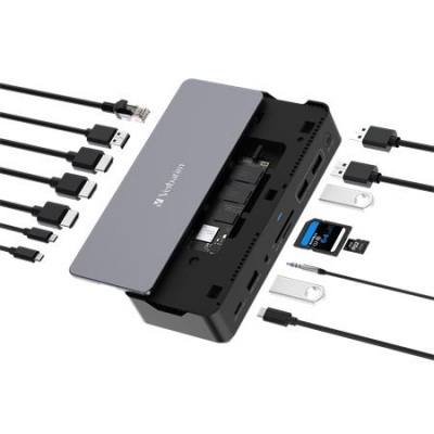 Dokovacia stanica, 15 port, USB-C host, možnosť rozšírenia pomocou SSD disku, VERBATIM "USB-C Pro CDS-15S"