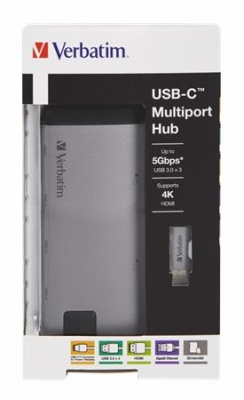 USB HUB, USB-C/USB 3.0/HDMI/Ethernet/SD/microSD, VERBATIM