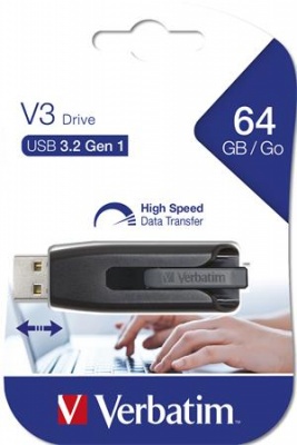 USB kľúč, 64GB, USB 3.2, 60/12 MB/sec, VERBATIM "V3", čierno-sivá