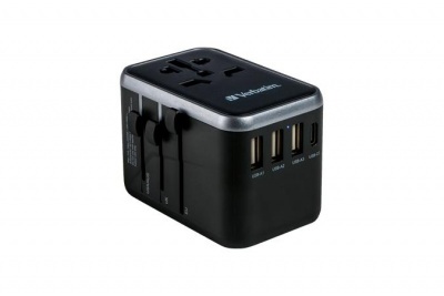 Cestovný adaptér, univerzálny, USB-A(QC 3.0)/USB-C(PD61W)2xUSB, VERBATIM "UTA-04"