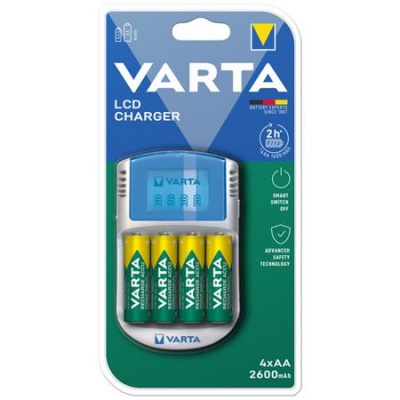 Nabíjačka batérií, AA tužkové batérie/AAA mikrotužkové batérie, 4x2600 mAh AA, displej, 12V USB, VARTA